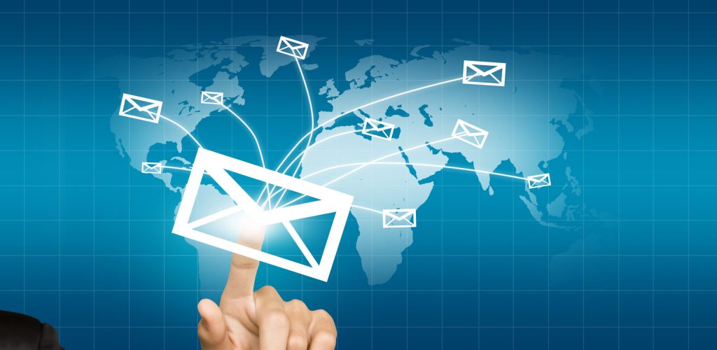 Hands with world mail delivery on world map background Hands with world mail delivery on world map background